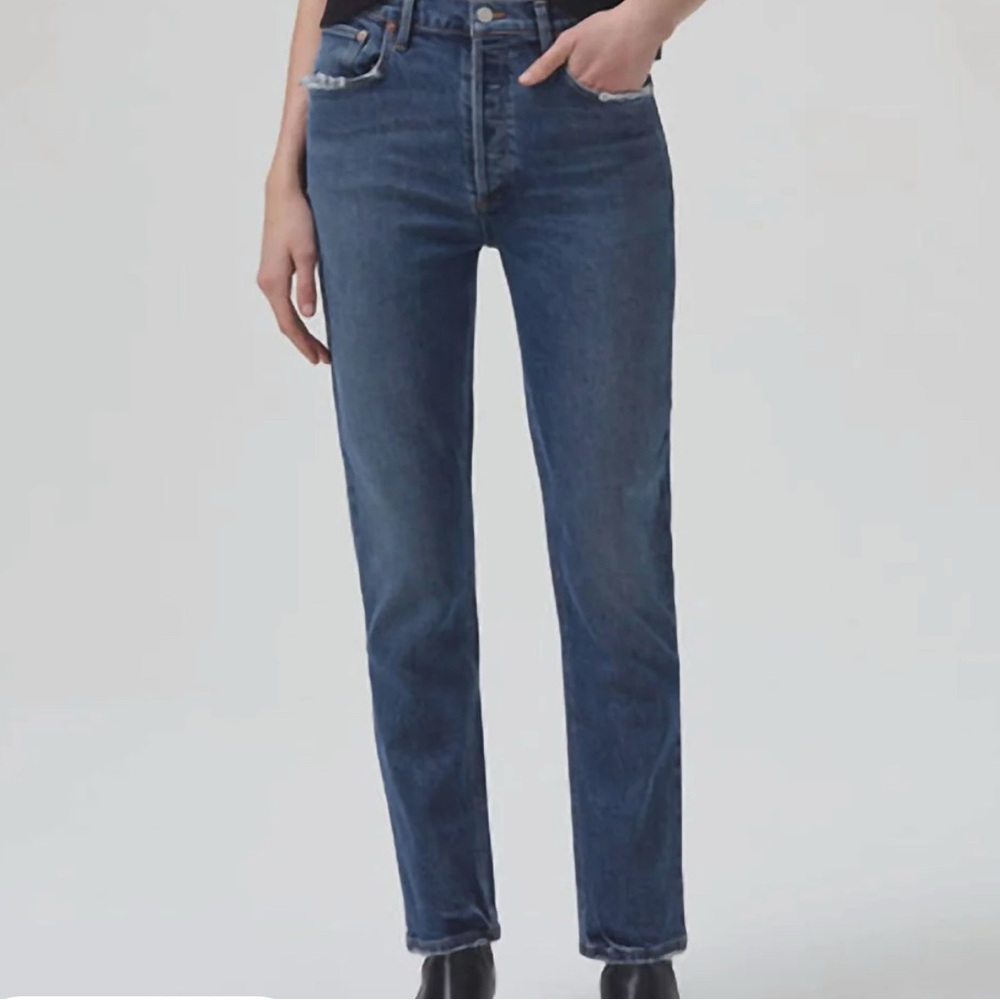 AGOLDE Riley Button Fly Crop High Rise Straight Leg Jeans 33